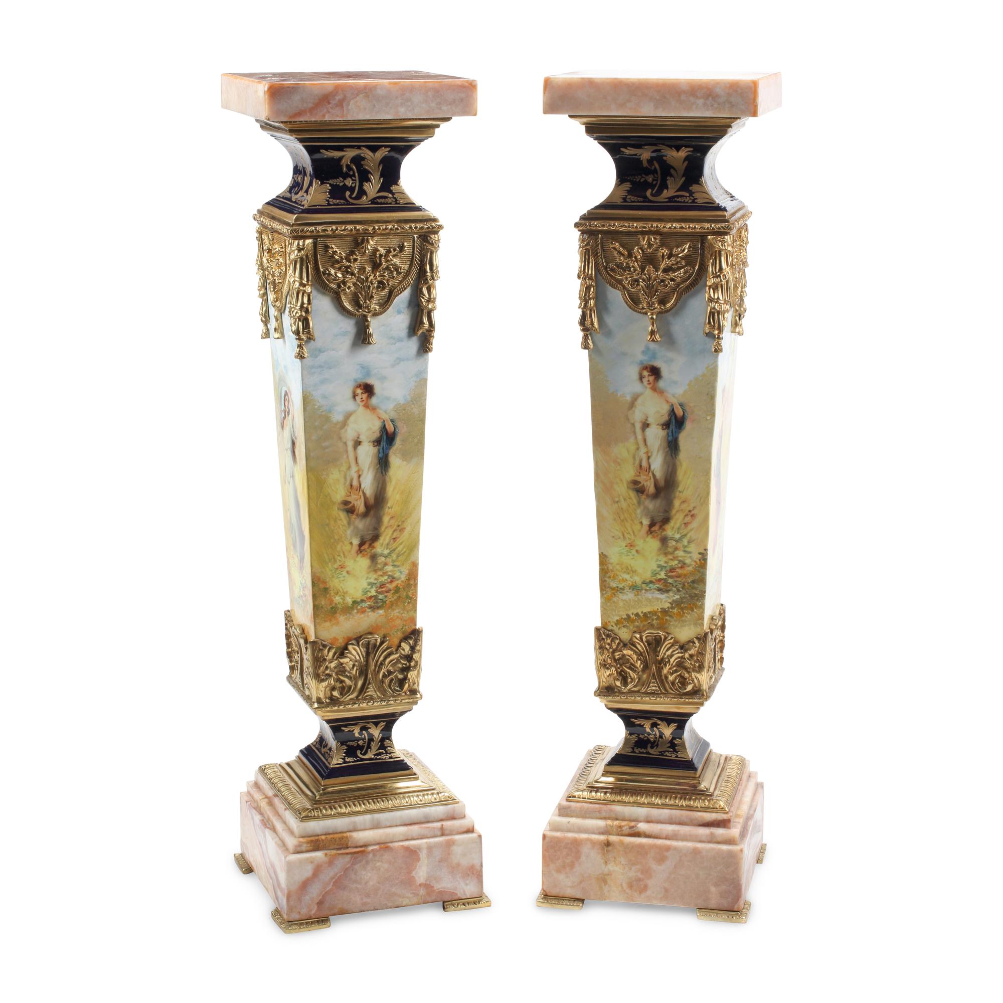 A Pair of Louis XVI Style Quartz-Top Pedestals