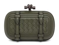 BOTTEGA VENETA, OLIVE GREEN BUCKLED KNOT CLUTCH