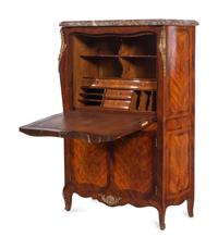 A Louis XV Style Gilt Bronze Mounted Marquetry Marble-Top Secrétaire à Abattant in the Manner of Jean-Pierre Latz