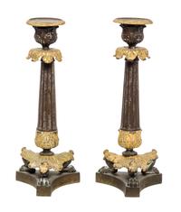 A Pair of Louis Philippe Gilt and Patinated Bronze Candlesticks / 500 A Pair of Louis Philippe Gilt and Patinated Bronze Candle Sticks — 19TH CENTURY