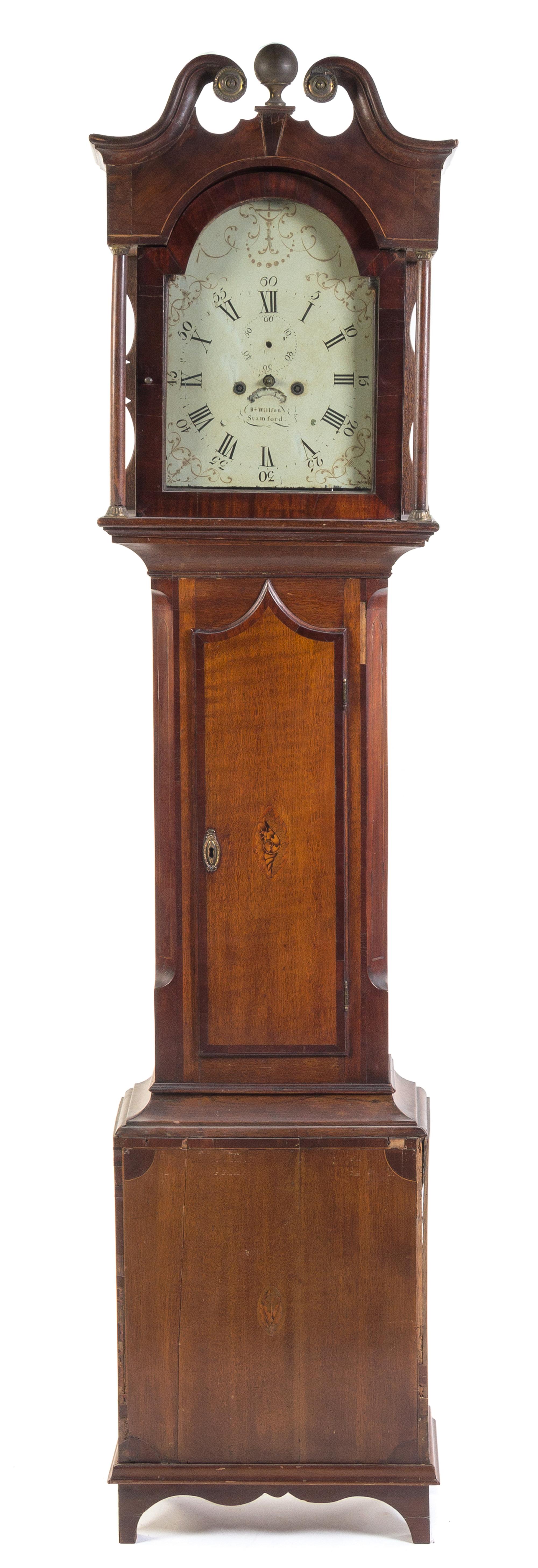An English Inlaid Oak Tall Case Clock Height 86 inches. — ROBERT WILSON, 18TH/19TH CENTURY