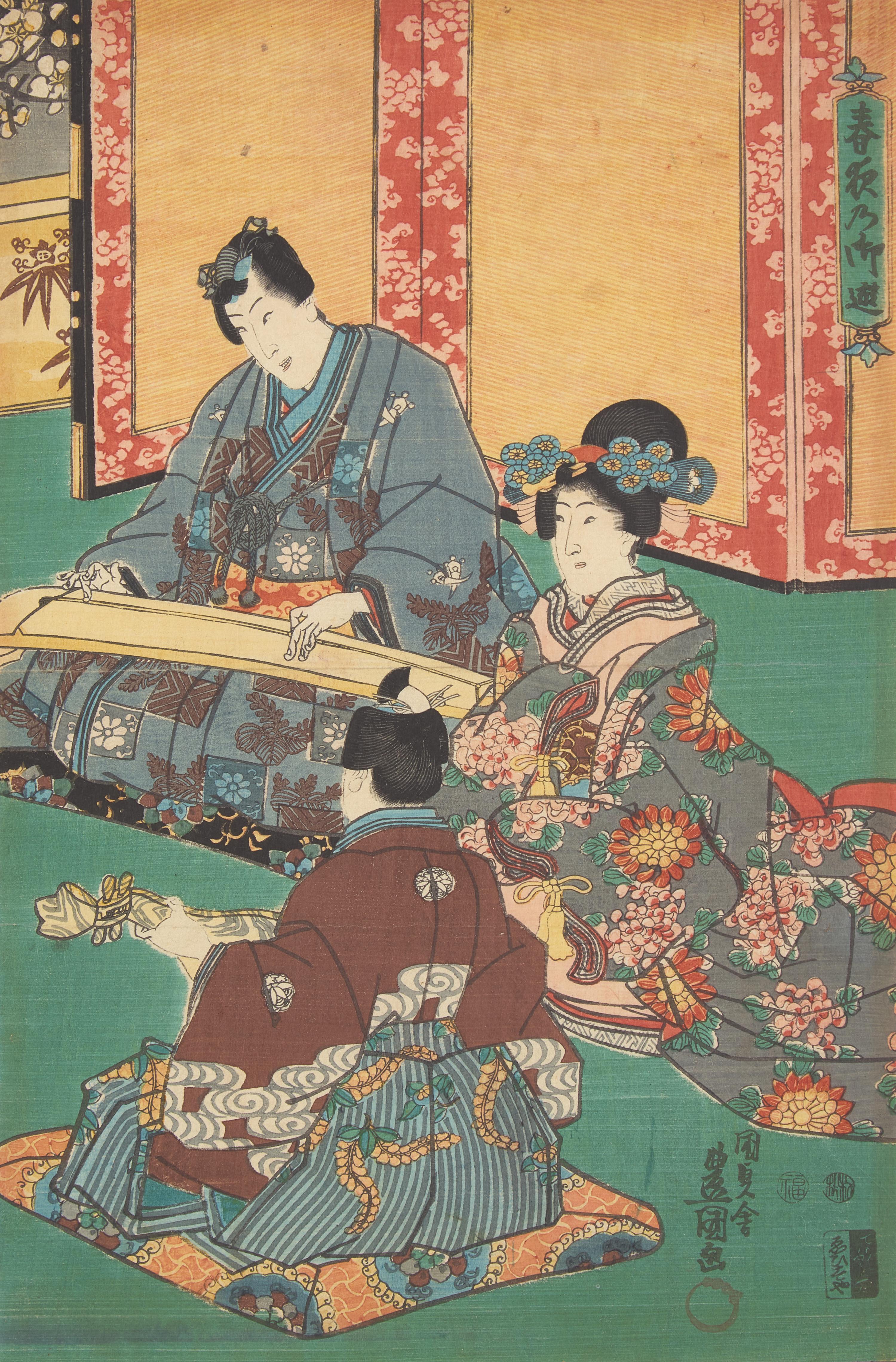 Kunisada (Toyokuni III, Japanese 1786-1864) Four Unframed Woodblock Triptychs