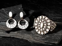 Sterling Silver and Shell Cluster Cuff Bracelet, PLUS