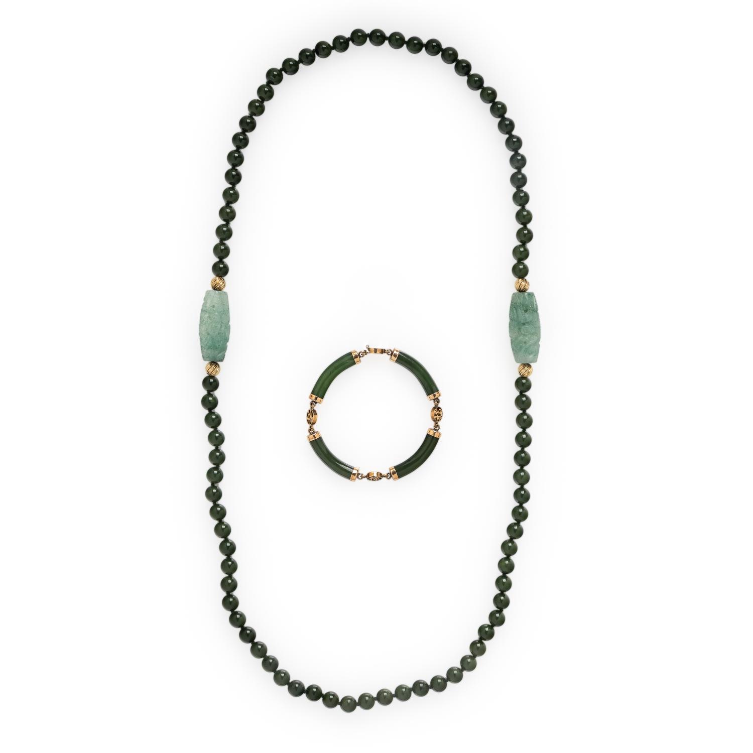 Collection of Yellow Gold and Jade Jewelry
