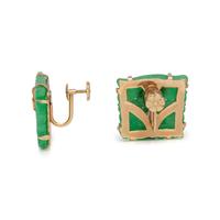 YELLOW GOLD AND JADE EARCLIPS