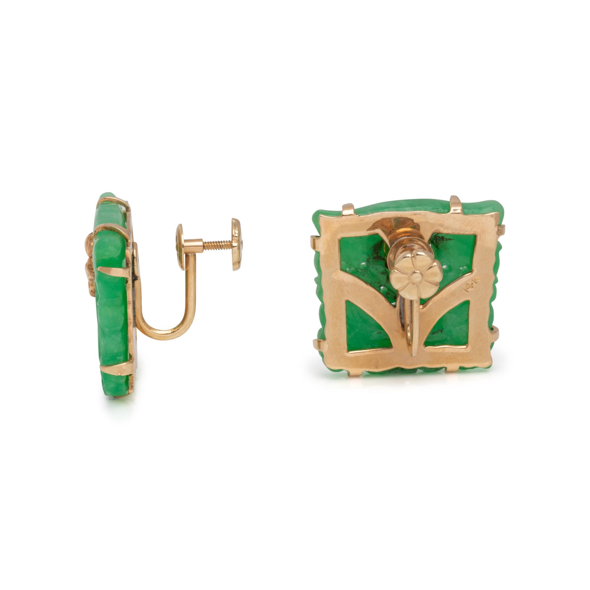 YELLOW GOLD AND JADE EARCLIPS
