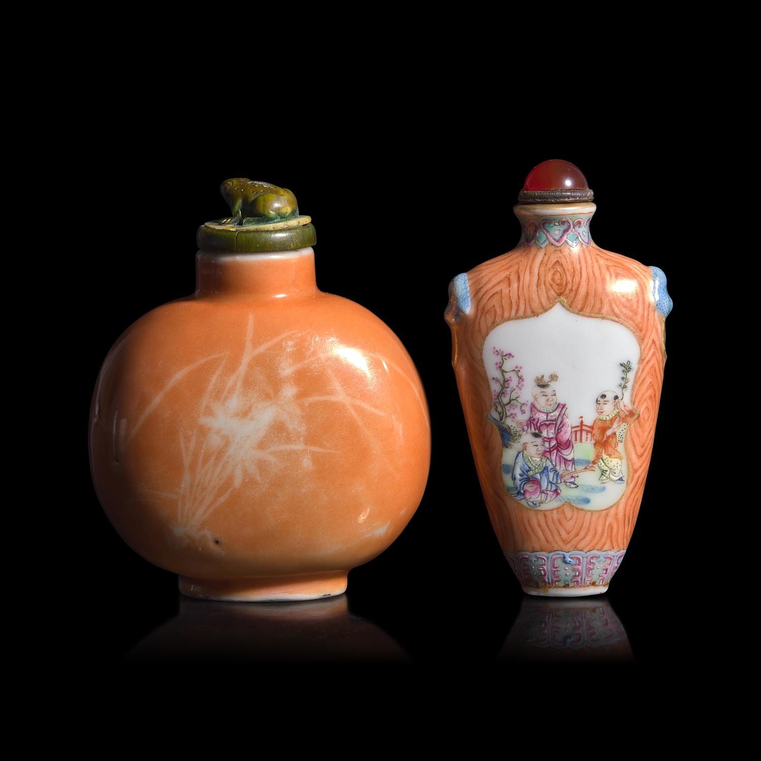 Two Chinese Enameled Porcelain Snuff Bottles