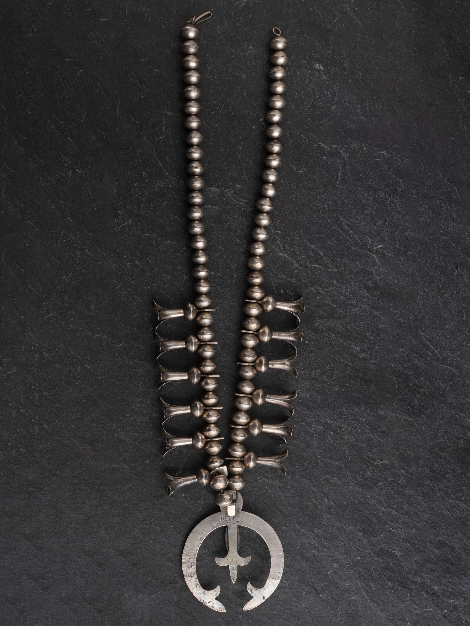 Navajo Silver and Turquoise Squash Blossom Necklace