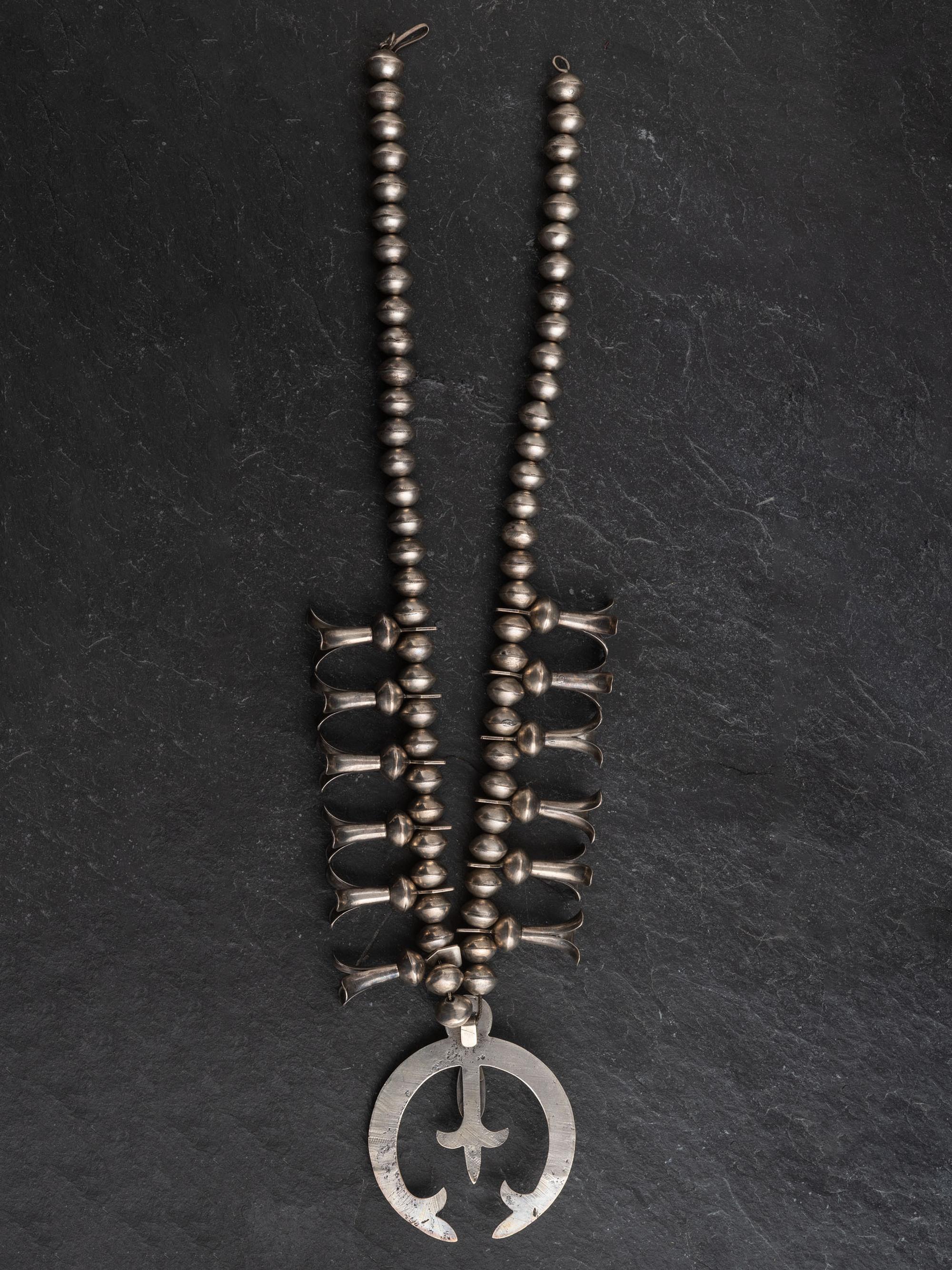 Navajo Silver and Turquoise Squash Blossom Necklace