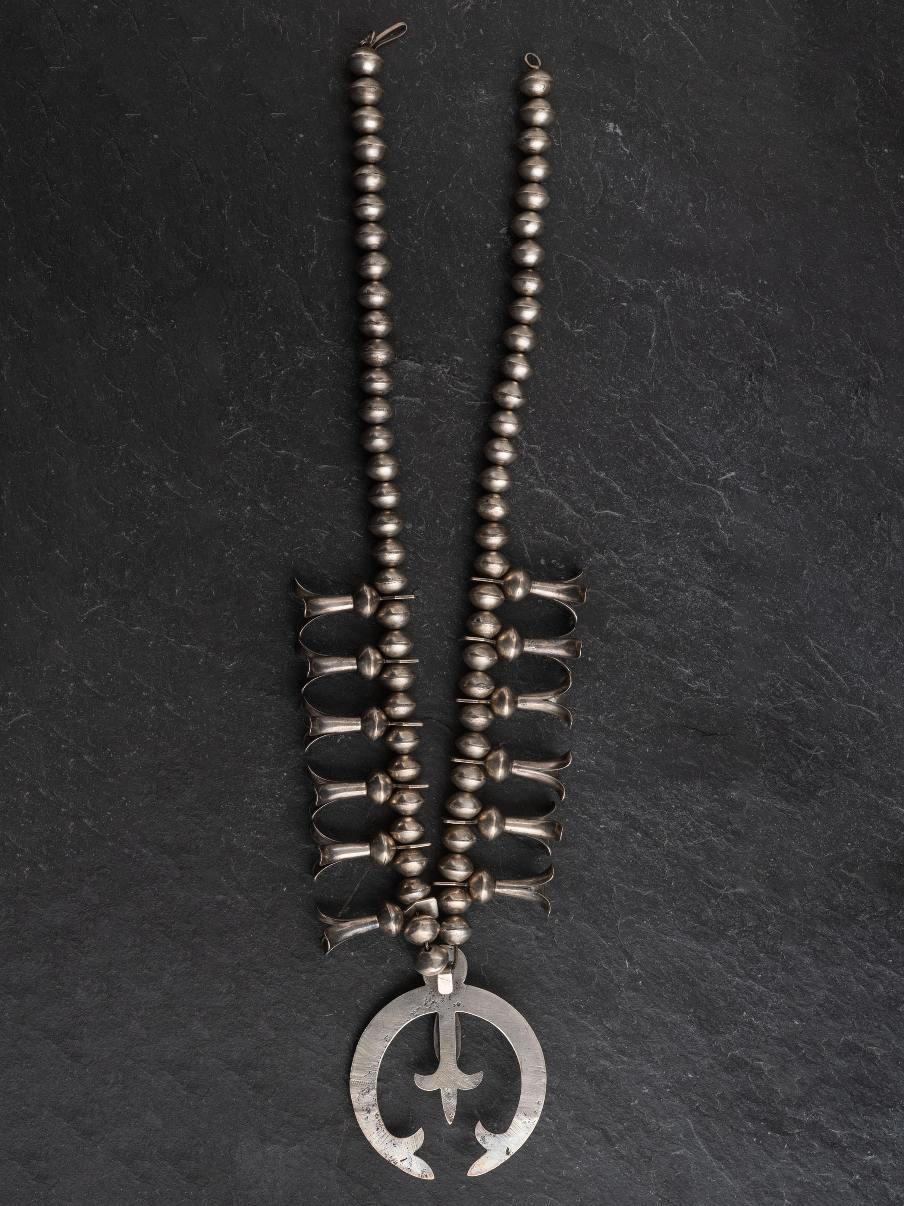 Navajo Silver and Turquoise Squash Blossom Necklace