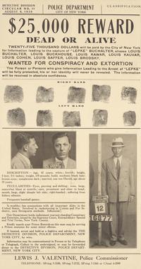 [Gangsters] (Buchalter, Lepke) Original NYPD $25,000 Reward Poster for a Jewish Gangster
