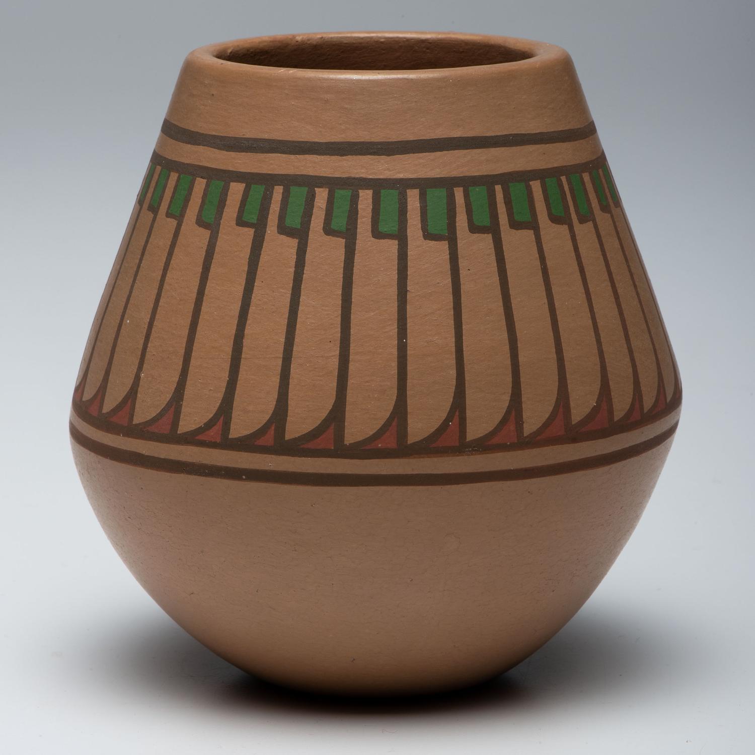 Polychrome Jar, with Repeating Feather Design