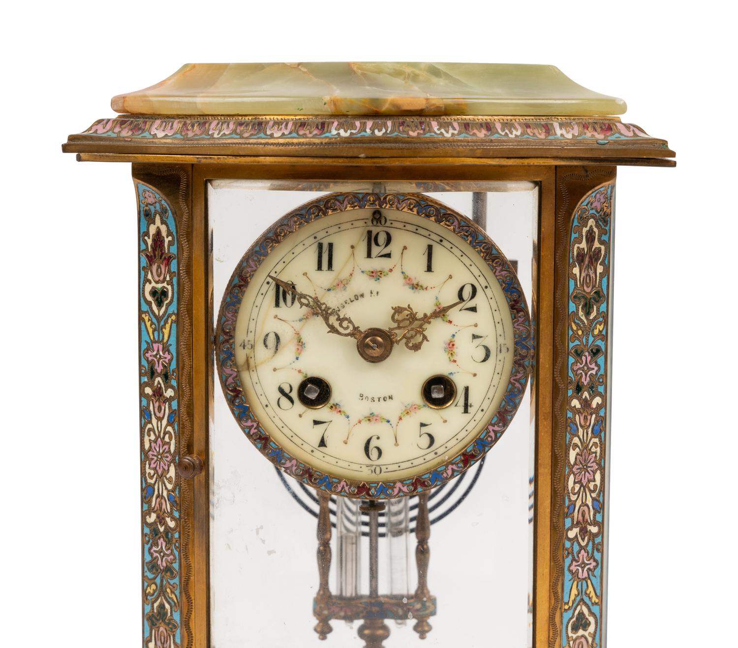 A French Onyx and Champlevé Mantel Clock