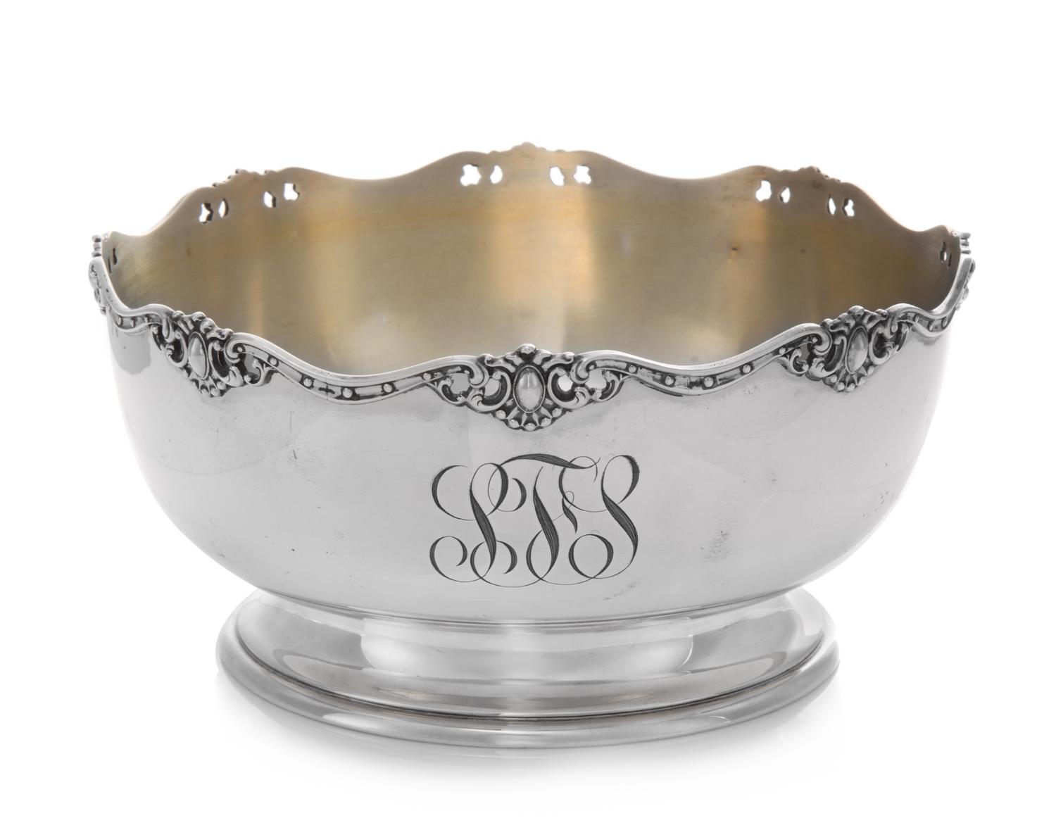 An American Silver Bowl, Bigleow Kennard & Co., Boston, MA, having an undulating rim worked with open-work S-scroll and rocaille decora