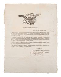 [WAR OF 1812]. WOLFE, John D. Battalion orders signed ("John D. Wolfe"). New York, 5 December 1814.