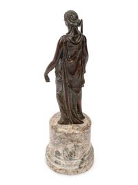 A Continental Patinated Bronze Figure on a Marble Base