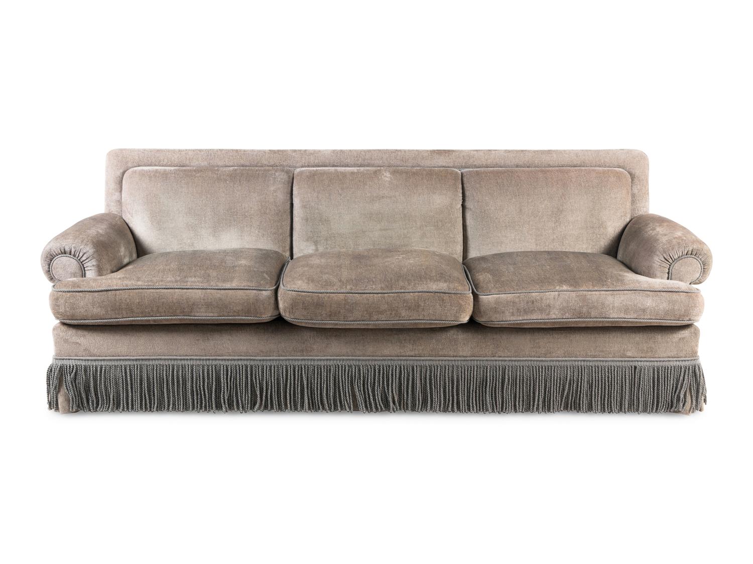 A Contemporary Three-Seat Sofa with Bullion Fringe