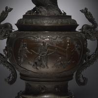 An Impressive and Very Large Japanese Patinated Bronze Koro, Meiji Period