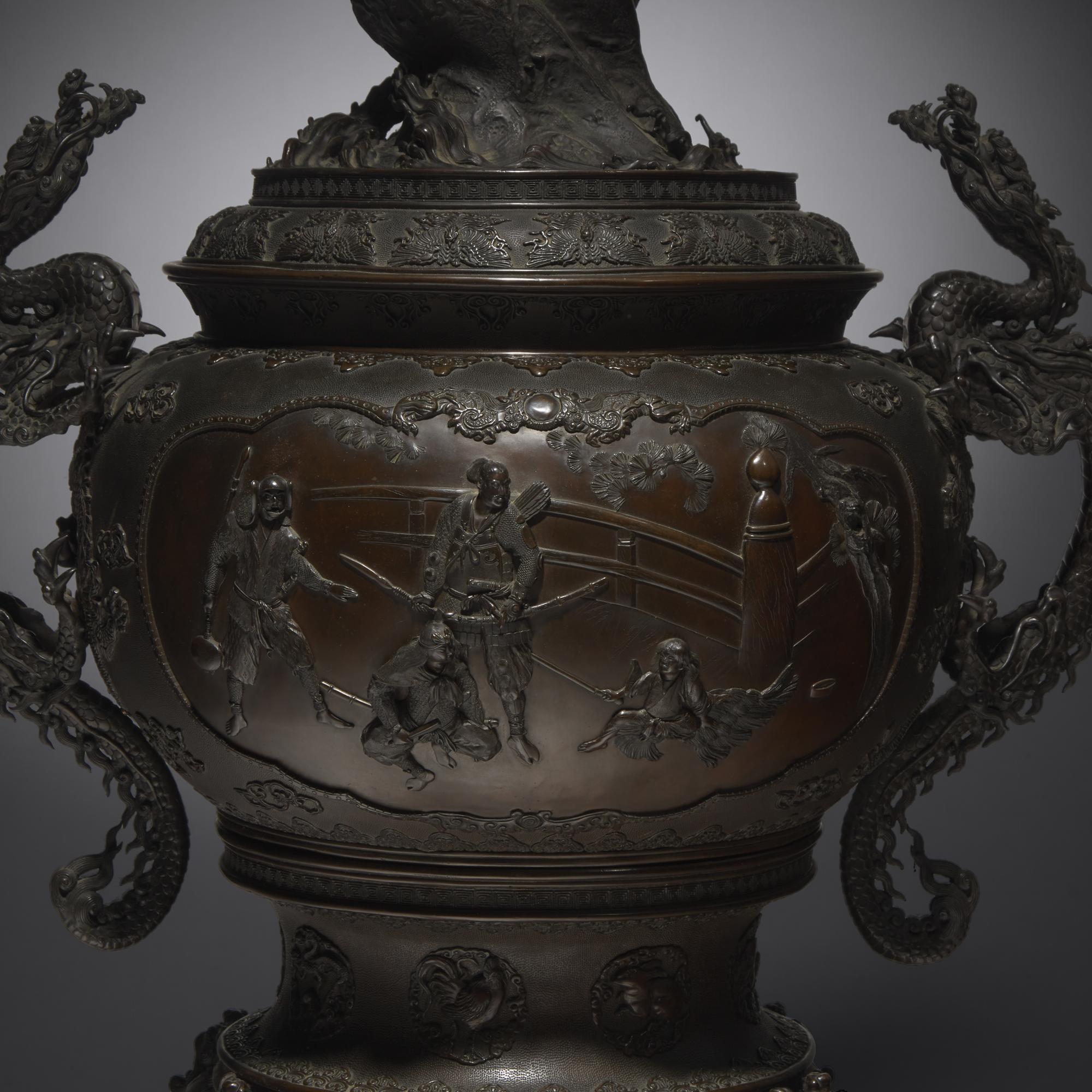 An Impressive and Very Large Japanese Patinated Bronze Koro, Meiji Period