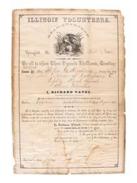 [CIVIL WAR] YATES, Richard (1815-1873). Illinois Volunteers appointment for Darius Sullivan signed ("Rich Yates"), as Governor. Springfield, IL, 30 July 1863.