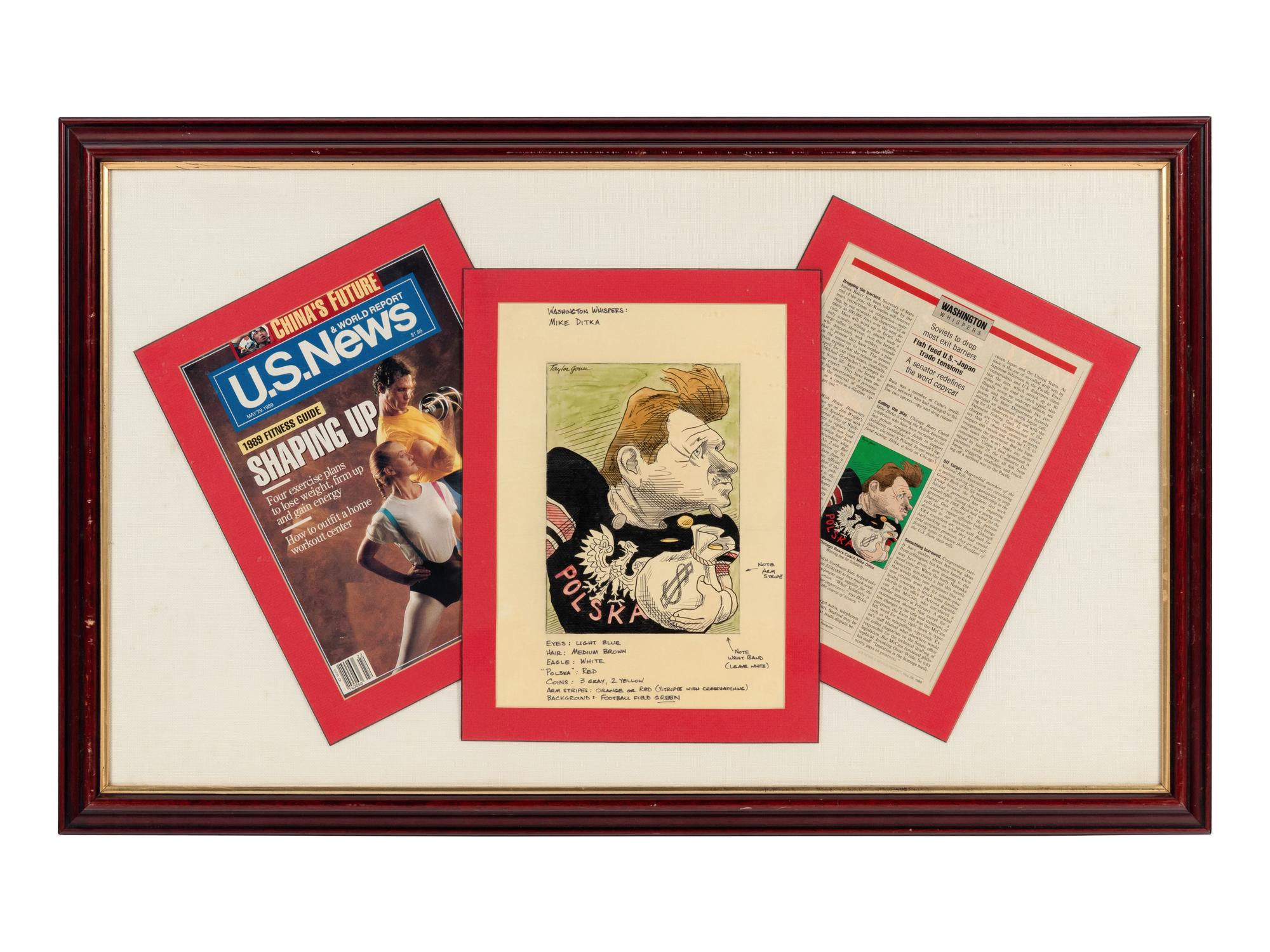A 1989 Taylor Jones U.S. News and World Report Original Mike Ditka Caricature Presentation Formerly Displayed at Mike Ditka’s Restaurant
