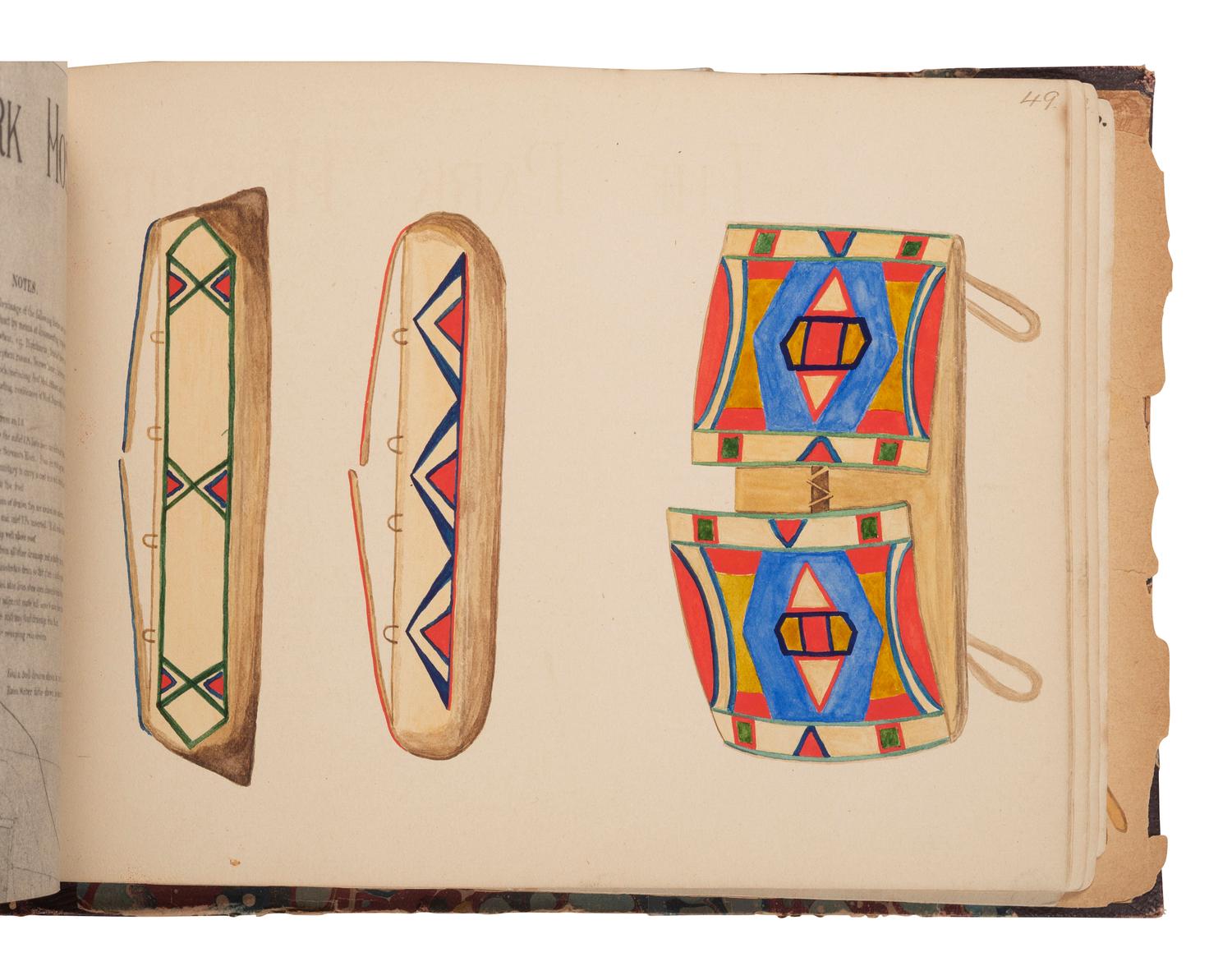 [NATIVE AMERICAN] -- [GOLD RUSH]. An album of watercolor drawings by prospector George V. Storkey (ca 1867-1942) depicting British Columbian Indigenous objects, likely related to the Nlaka’pamux, ca late 1890s-early 1900s.