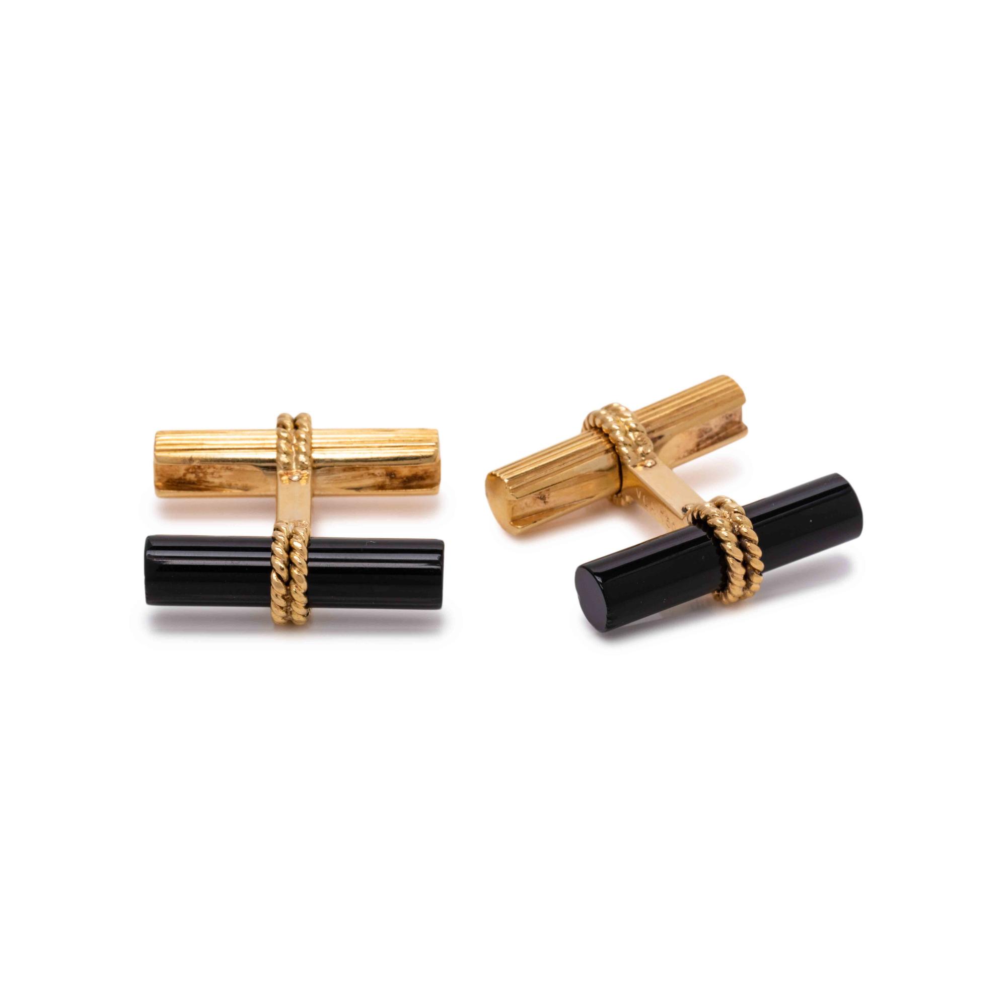 VAN CLEEF & ARPELS, DAVID MORRIS, CONVERTIBLE YELLOW GOLD AND HARDSTONE CUFFLINKS