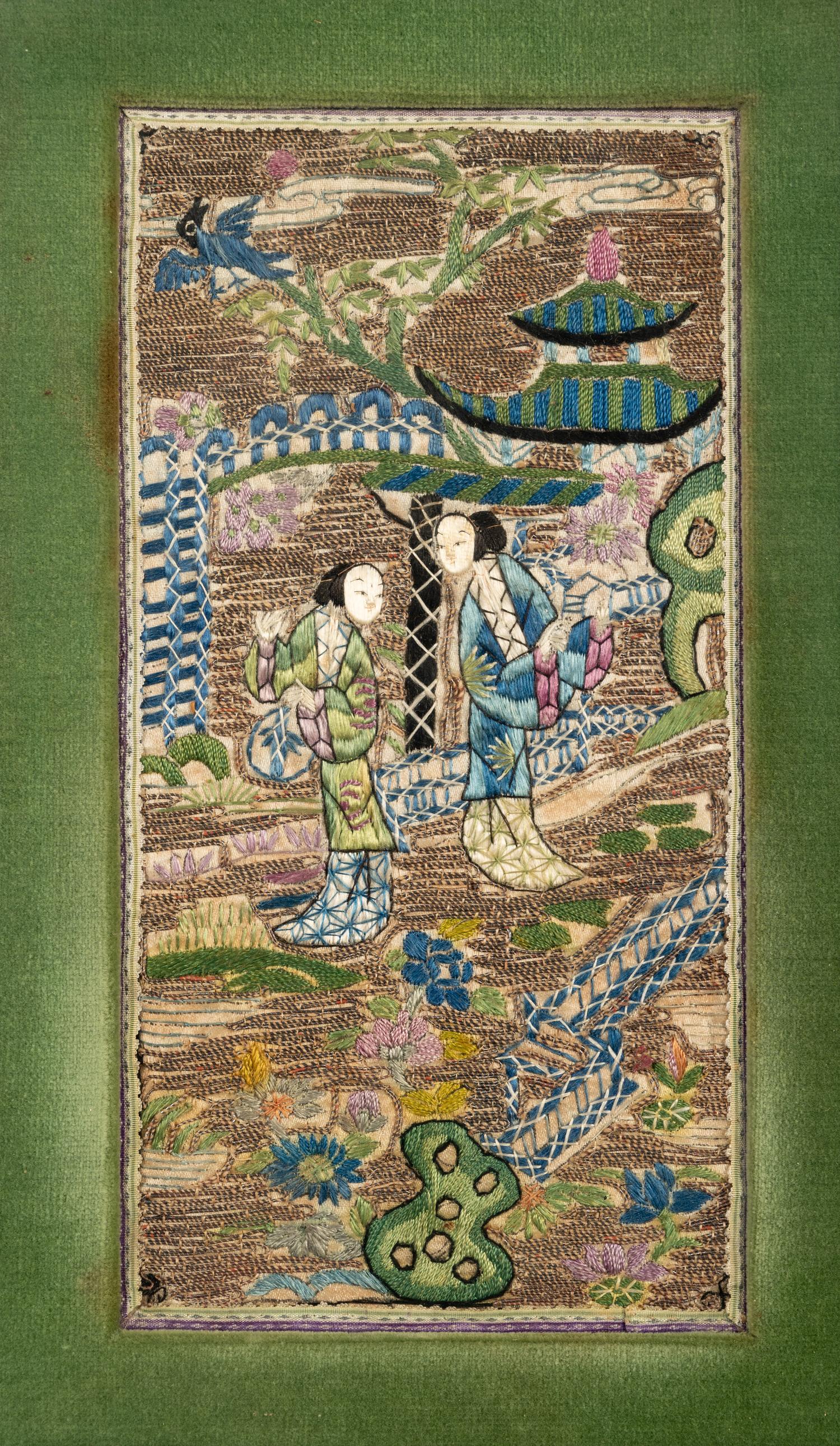 A Pair of Chinese Embroidered Silk Panels