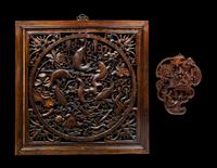 Two Chinese Carved Hardwood Panels