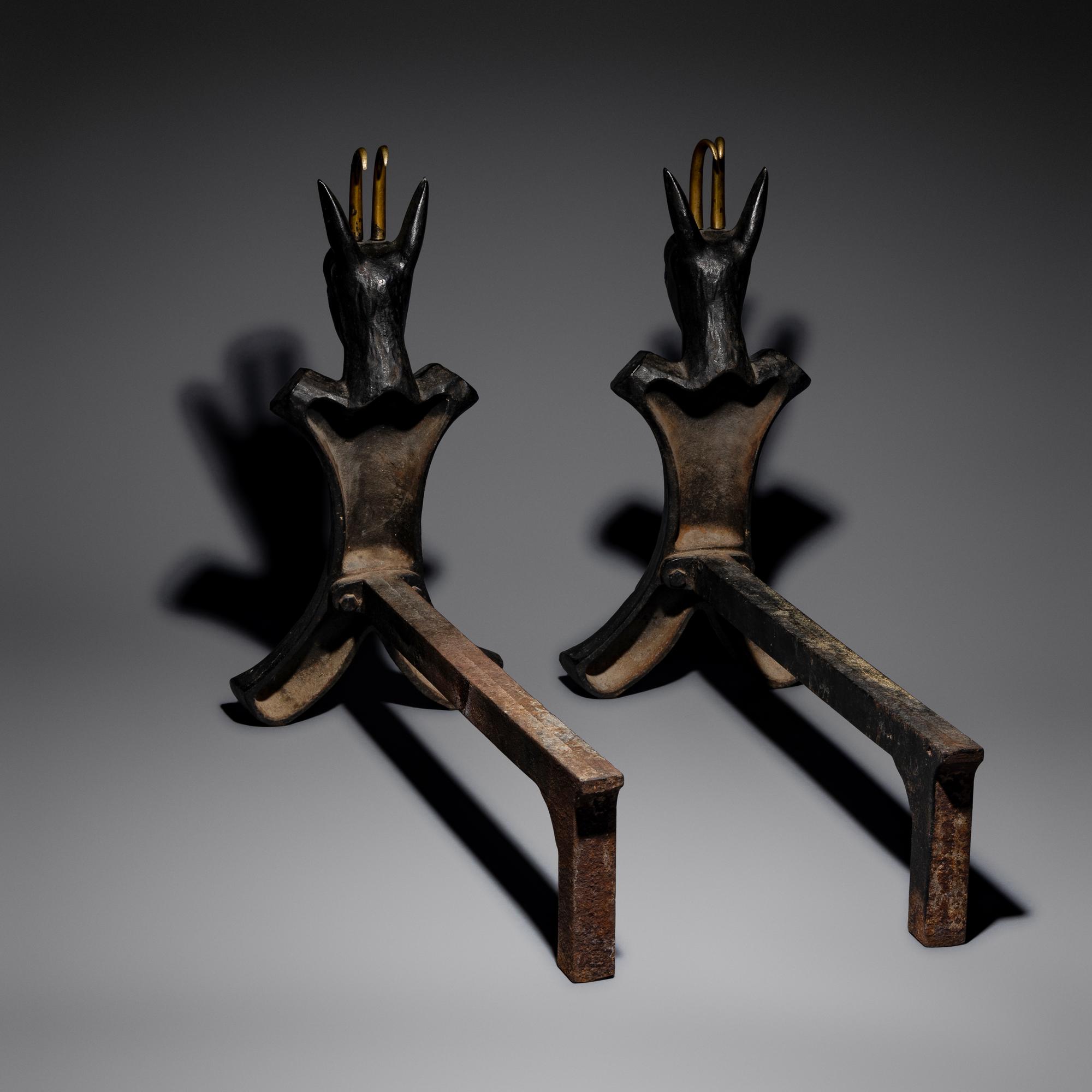Ibex andirons, pair