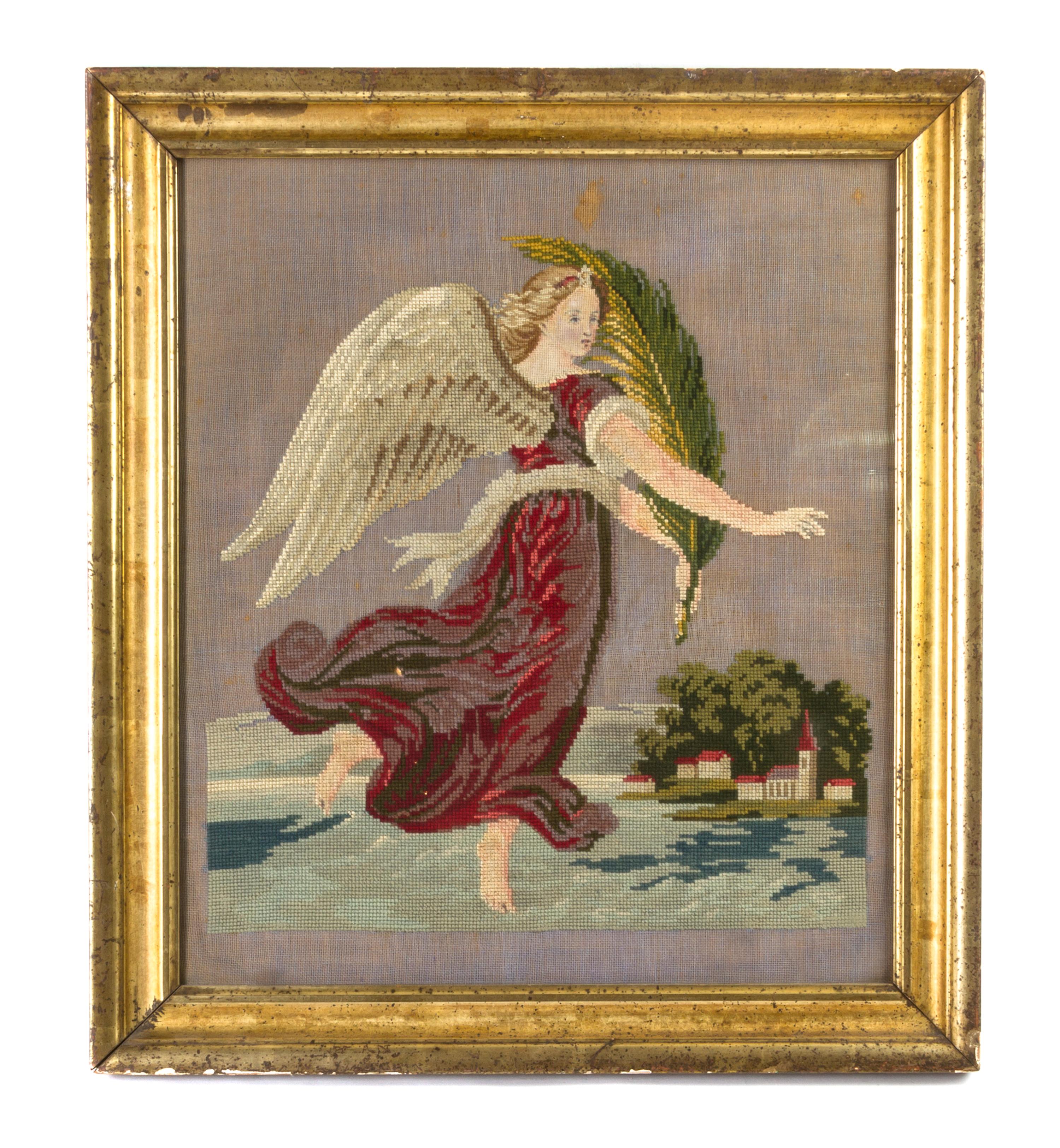 An English Needlework Panel, Height 18 1/4 x width 15 3/4 inches.