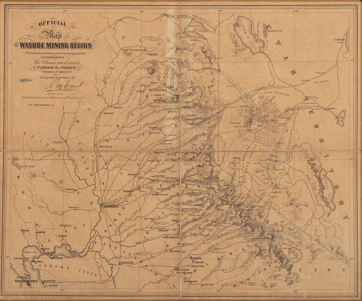 [GOLD RUSH]. EVANS, R. M. Official Map of the Washoe Mining Region... San Francisco: Britton & Co., 1860.