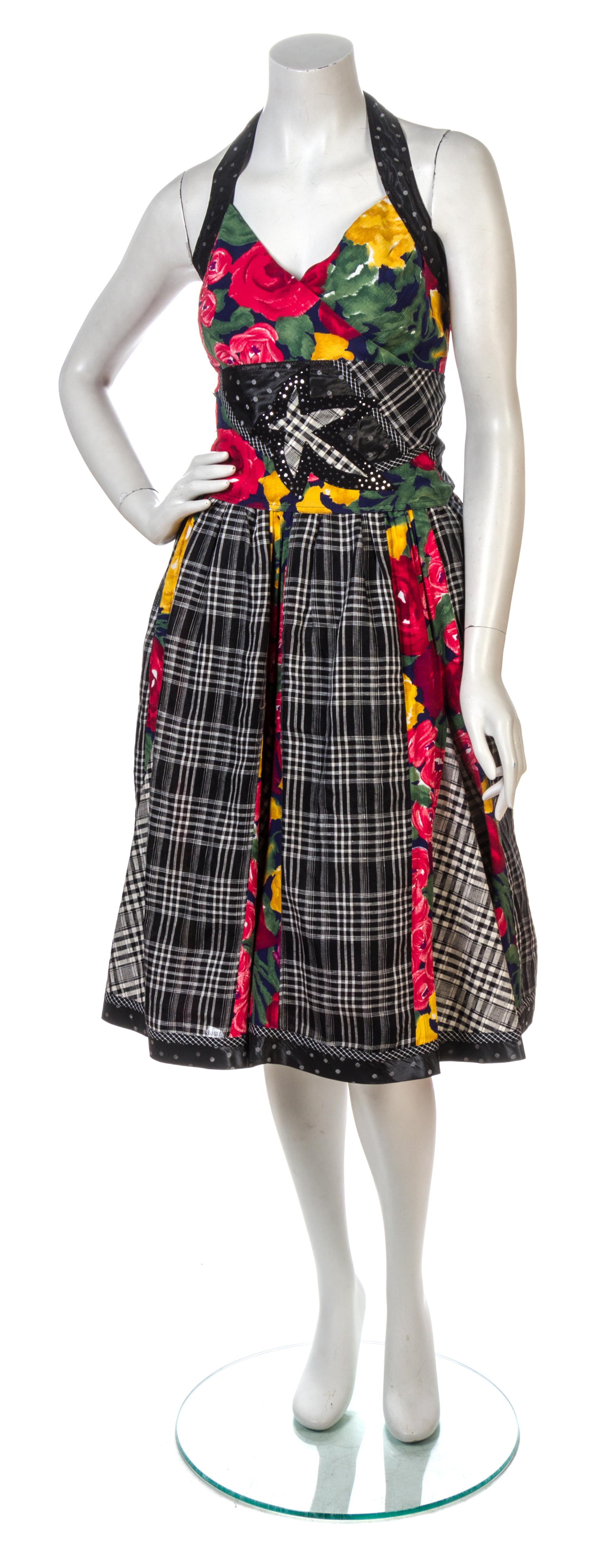 A Koos Van Den Akker Plaid and Floral Cotton Print Skirt Ensemble,