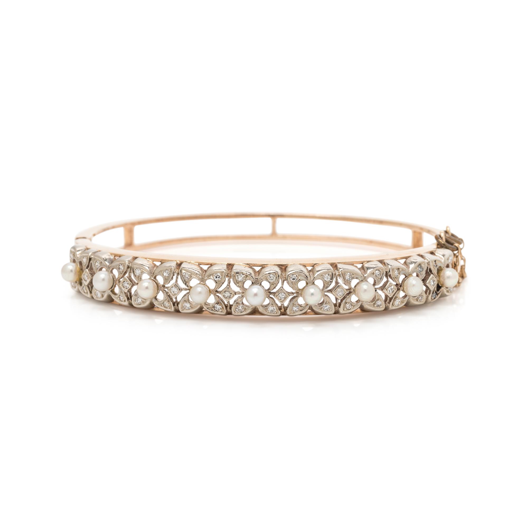 CULTURED PEARL AND DIAMOND BANGLE BRACELET