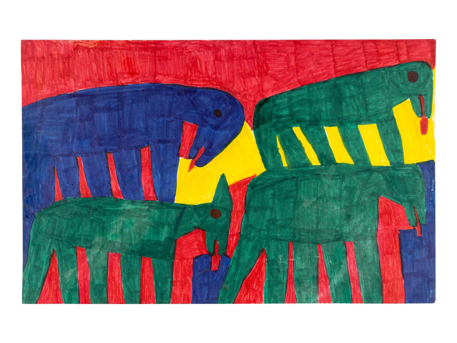 Untitled (Prehistoric Animals), Untitled (Prehistoric Animals), Untitled (Prehistoric Animals) and Untitled (Prehistoric Animals (four works)