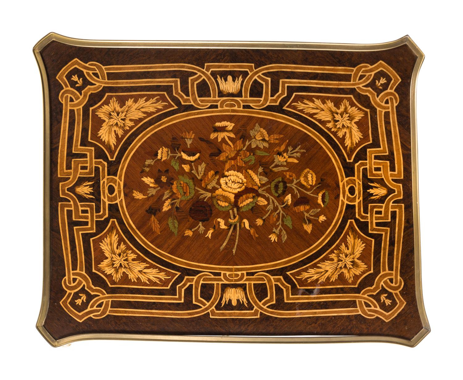 A Pair of Louis XV Style Gilt Bronze Mounted Marquetry Side Cabinets