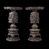 A Pair of Japanese Bronze Flower Vases, Meiji Period 日本明治時代 銅花樽一對