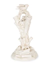 A Pair of Irish Belleek White Porcelain Bird's Nest Tree Stump Vases — LATE 19TH/EARLY 20TH CENTURY
