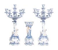 An Assembled Royal Copenhagen Blue Fluted Full Lace Porcelain Table Garniture