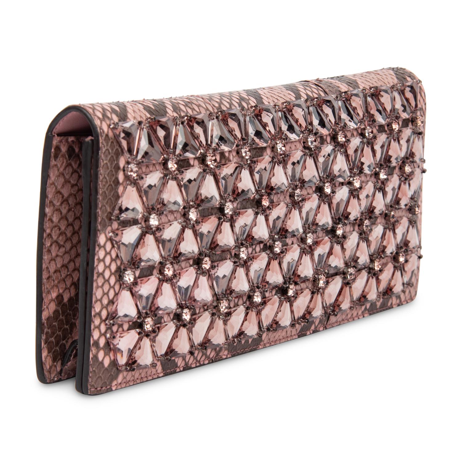 Gucci, Pink Python Embellished Clutch