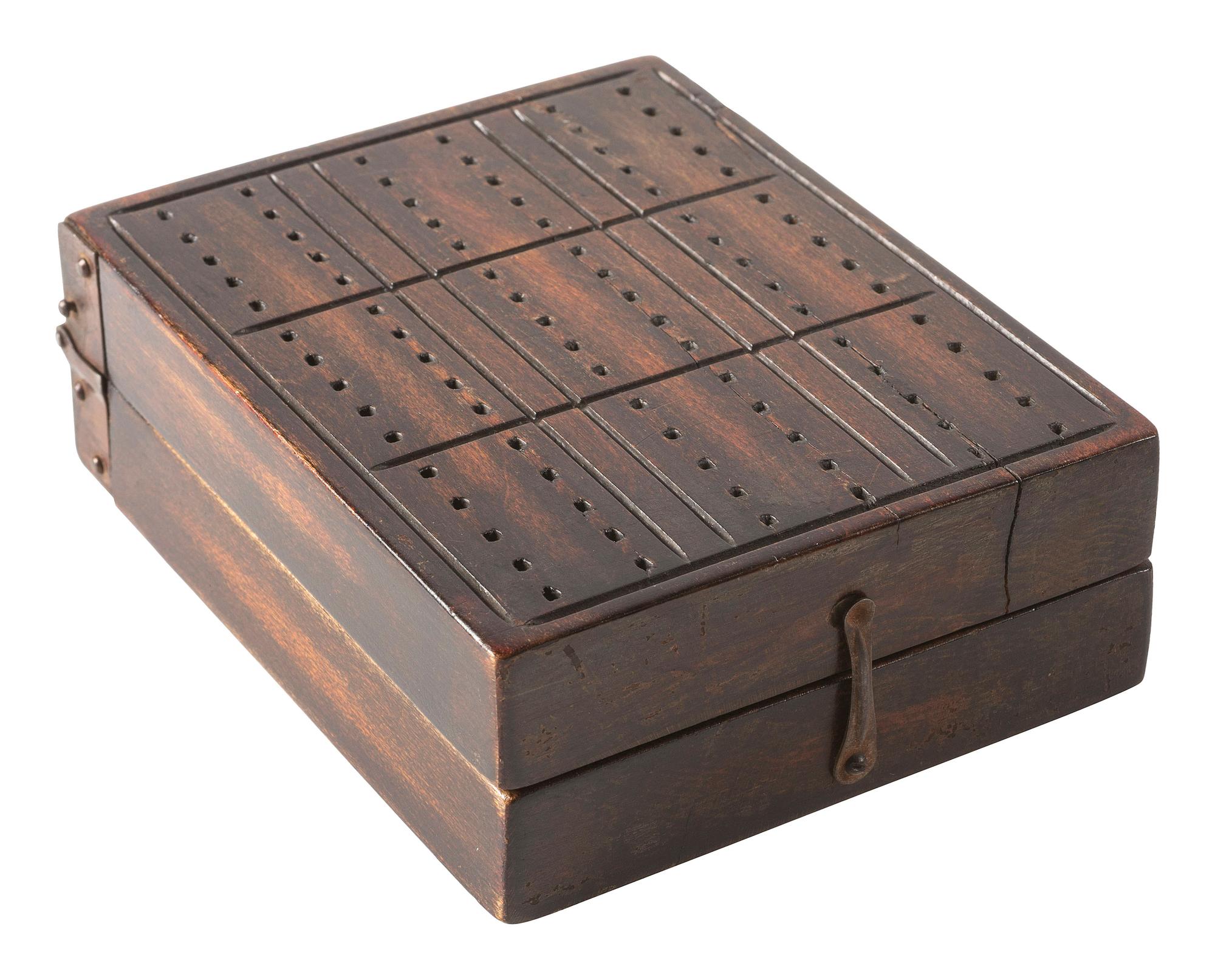 [CIVIL WAR]. Union playing cards housed in Civil War soldier's folk art carved case.