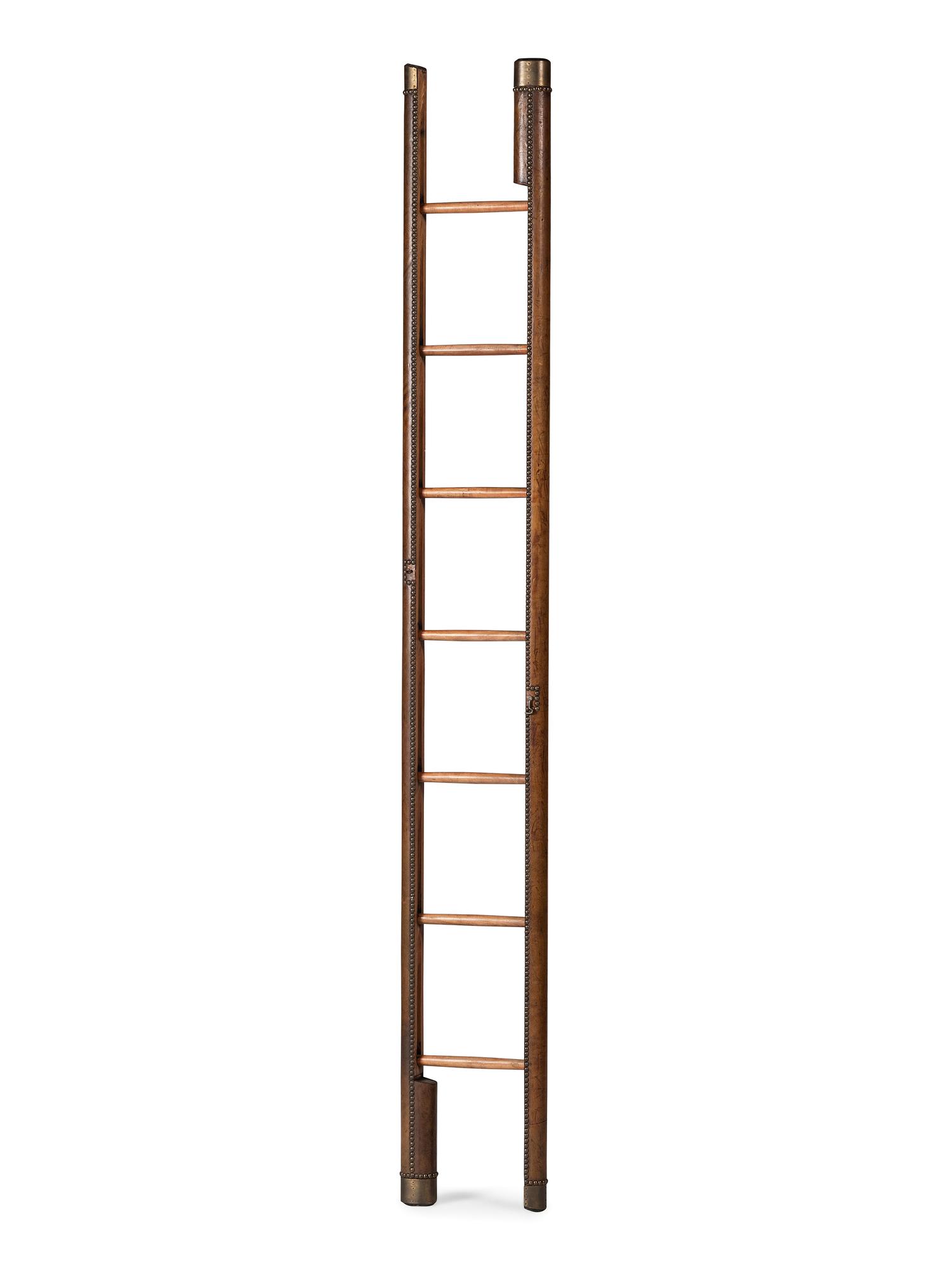 An English Leather Wrapped Library Ladder