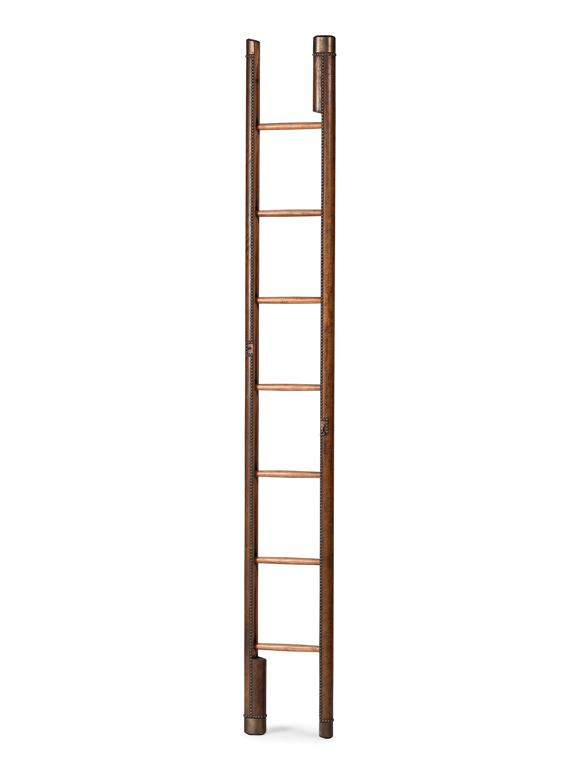 An English Leather Wrapped Library Ladder