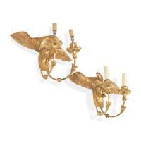A Pair of Federal Style Giltwood Two-Light Eagle Wall-Lights