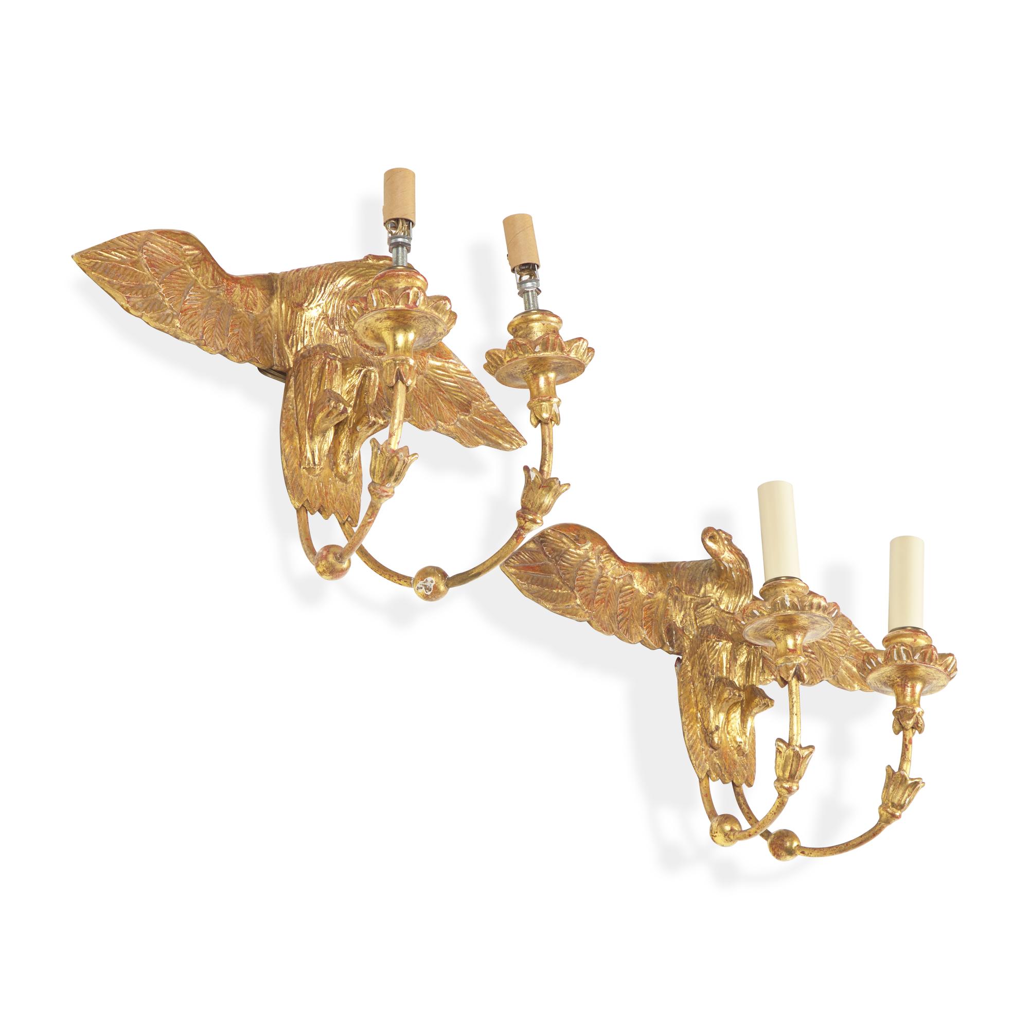 A Pair of Federal Style Giltwood Two-Light Eagle Wall-Lights