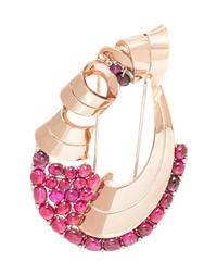 An Impressive Retro Rose Gold, Platinum, Ruby and Diamond Brooch, 36.60 dwts.