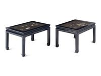 Two Chinese Porcelain-Inset Polychrome Lacquer Panels Mounted as Tables