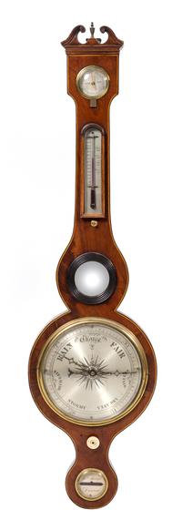 An English Mahogany Wheel Barometer Height 38 1/2 inches. — 19TH CENTURY