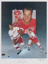 A Christopher Paluso Gordie Howe Signed Autograph Print Formerly Displayed at Mike Ditka’s Restaurant