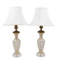 A Pair of Bohemian Parcel Gilt and Enamel Decorated Cut Glass Lamps